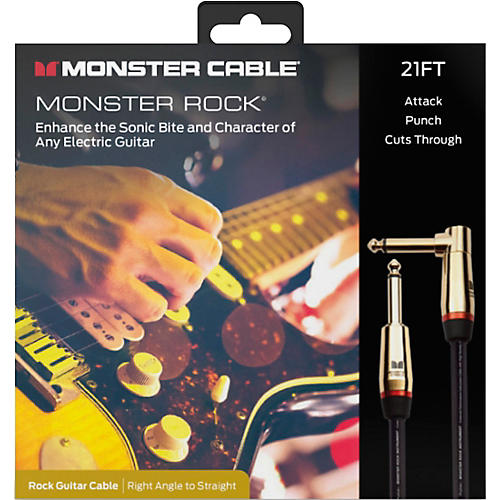 Monster Cable Prolink Rock Pro Audio Instrument Cable, Right Angle to Straight 21 ft. Black