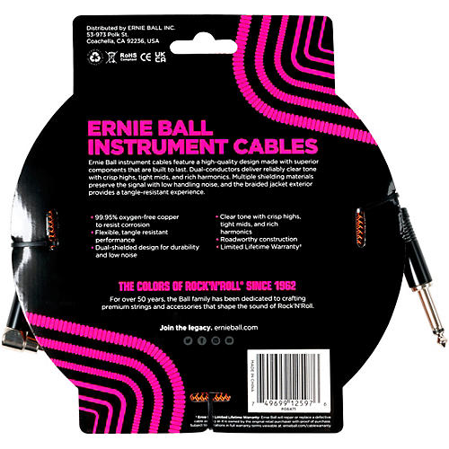 Ernie Ball Braided Straight to Angle Instrument Cable 18 ft. Pumpkin Pie
