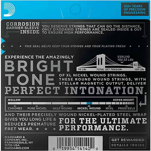 D'Addario ESXL110 Steinberger Regular Light Double Ball End Electric Guitar Strings