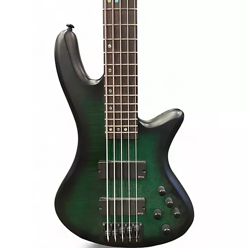 Used Schecter Guitar Research Stiletto Studio 5 String Green Electric Bass Guitar Green