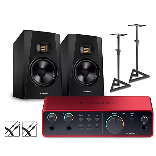 Focusrite Scarlett 2i2 Gen 4 with Adam Audio T-Series Studio Monitors (Stands & Cables Included) T7V