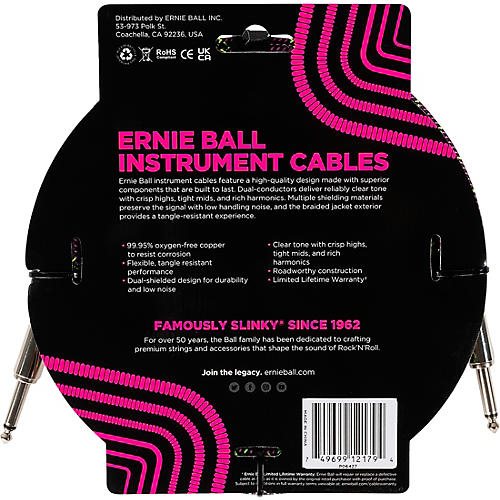 Ernie Ball Braided Instrument Cable Straight/Straight 10 ft. Purple Python
