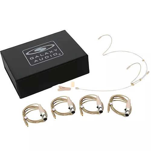 Galaxy Audio HSM4 Dual Ear Headset Mic With 4 Shure Connector Cables, Windscreen, Clip and Case Black