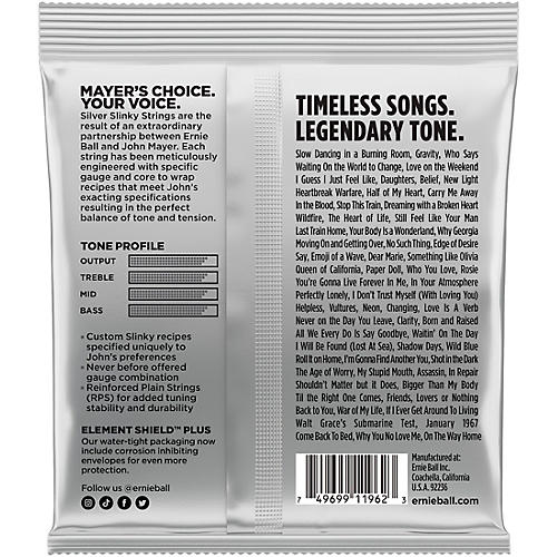 Ernie Ball John Mayer Silver Slinky Nickel Wound Electric Guitar Strings 6 Pack 10.5 - 47