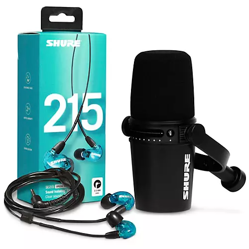 Shure MV7-K USB Microphone and SE215 Earphones Content Creator Bundle Clear