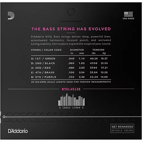 D'Addario NYXL45130 Gauge NPS Long-Scale Bass Strings