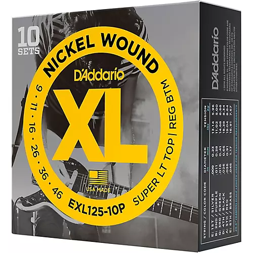 D'Addario EXL125 Super Light Top/Regular Bottom Electric Guitar Strings 10-Pack