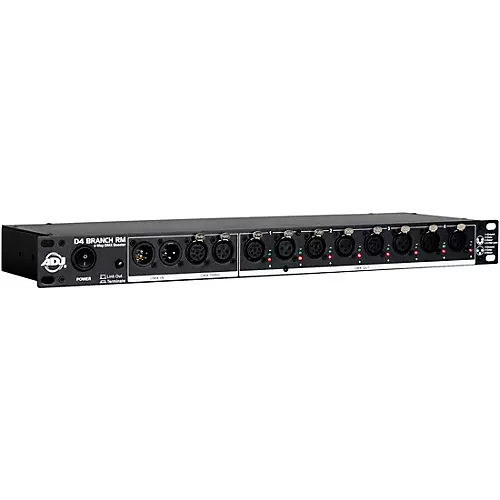 American DJ D4 Branch RM Single Rack Space, 4-way Distributor/Booster with 3-pin and 5-pin XLR Input and Output Jacks
