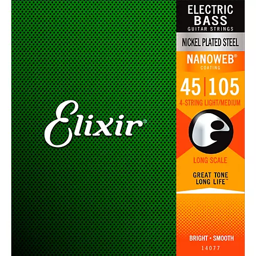 Elixir Nickel-Plated Steel 4-String Bass Strings with NANOWEB Coating, Long Scale, Light (.045-.105)