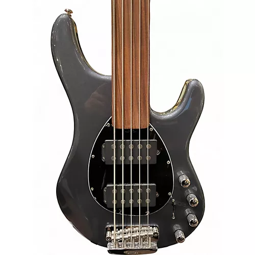 Used Ernie Ball Music Man Sterling 5 String fretless Metallic Gray Electric Bass Guitar Metallic Gray