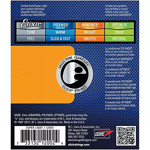 Elixir Electric Guitar Strings with NANOWEB Coating, Super Light (.009-.042) 2-Pack