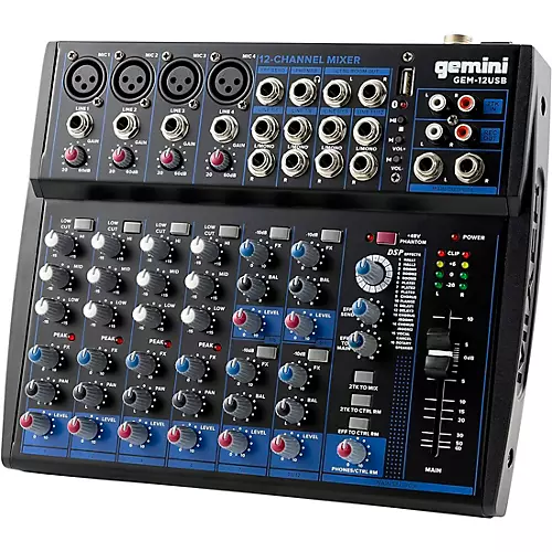 Gemini GEM-12USB 12-Channel USB Mixer for Podcasts With Bluetooth and Effects