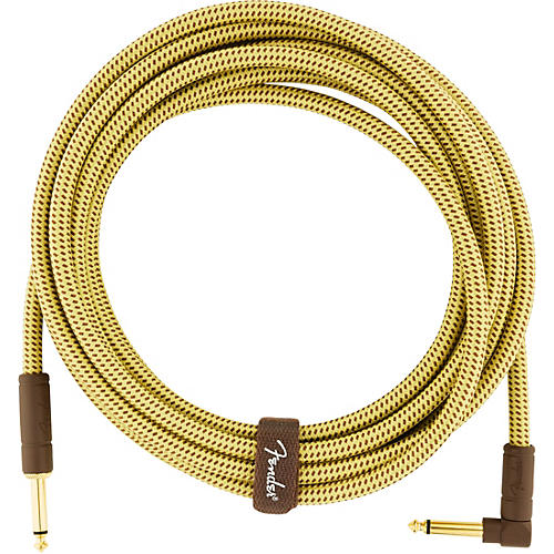 Fender Deluxe Series Straight to Angle Instrument Cable 18.6 ft. Yellow Tweed