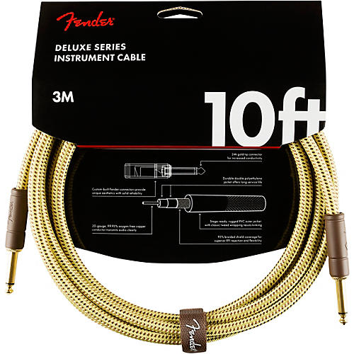 Fender Deluxe Series Straight to Straight Instrument Cable 18.6 ft. Yellow Tweed