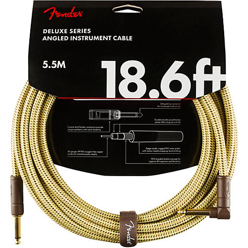 Fender Deluxe Series Straight to Angle Instrument Cable 18.6 ft. Yellow Tweed