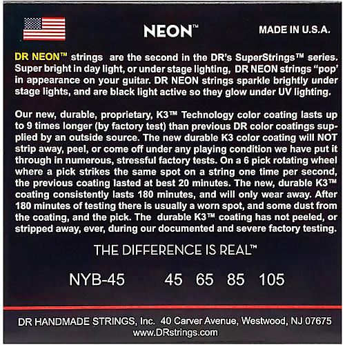 DR Strings NEON Hi-Def Yellow Bass SuperStrings Medium 4-String