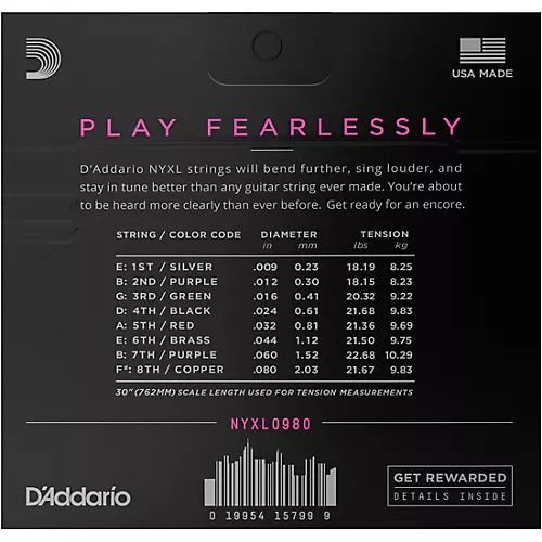 D'Addario NYXL0980 8-String Super Light Nickel Wound Electric Guitar Strings (09-80)