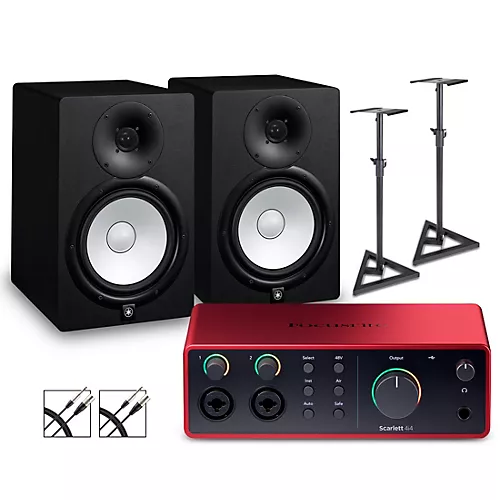 Focusrite Scarlett 4i4 Gen 4 with Yamaha HS Studio Monitor Pair Bundle (Stands & Cables Included) HS8