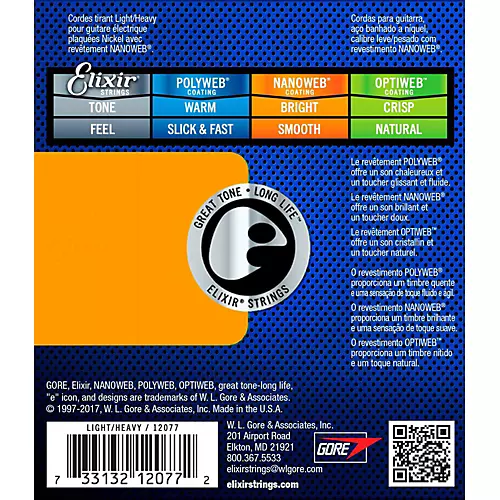 Elixir Electric Guitar Strings with NANOWEB Coating, Light/Heavy (.010-.052)