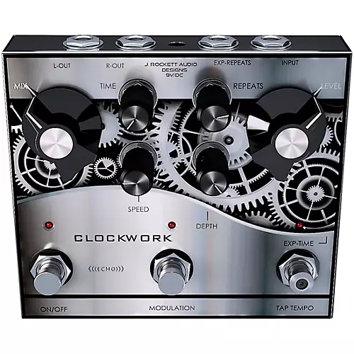 J.Rockett Audio Designs Clockwork Echo Delay Effects Pedal Silver and Black