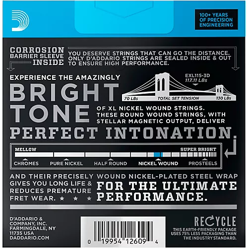 D'Addario EXL115 Medium Gauge Guitar Strings 3-Pack