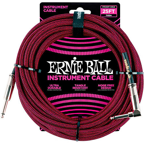 Ernie Ball 25 FT Straight to Angle Instrument Cable Black/Black