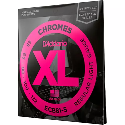 D'Addario ECB81-5 Chromes XL Flatwound Bass Strings - Light Gauge