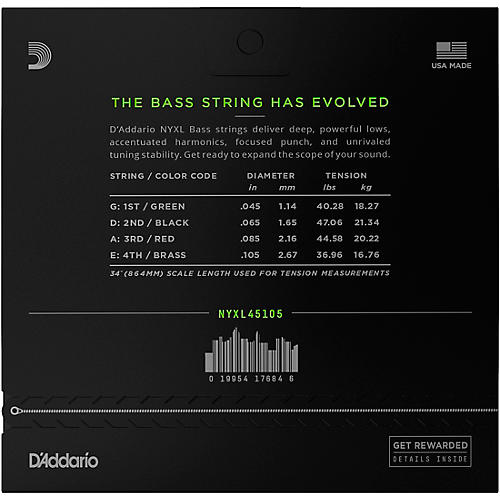 D'Addario NYXL50105 Gauge NPS Long-Scale Bass Strings