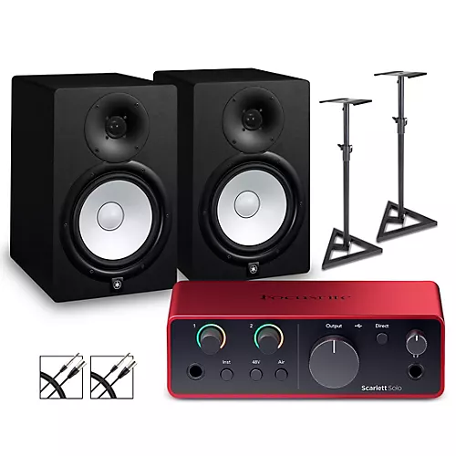 Focusrite Scarlett Solo Gen 4 With Yamaha HS Studio Monitor Pair Bundle (Stands & Cables Included) HS5