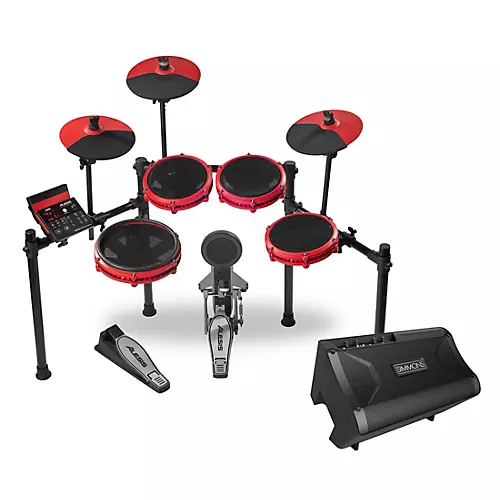 Alesis Nitro Max 8-Piece Electronic Drum Set With Bluetooth, BFD Sounds & DA2108 Drum Amp Red