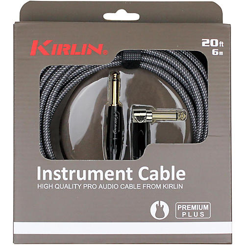 Kirlin Premium Plus Straight to Right Angle Instrument Cable, Carbon Gray Woven Jacket 20 ft.