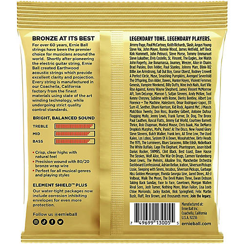 Ernie Ball Earthwood Custom Medium 80/20 Bronze Acoustic Guitar Strings 3 Pack 12.5 - 56