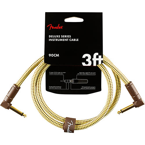 Fender Deluxe Series Angle to Angle Instrument Cable 3 ft. Black Tweed