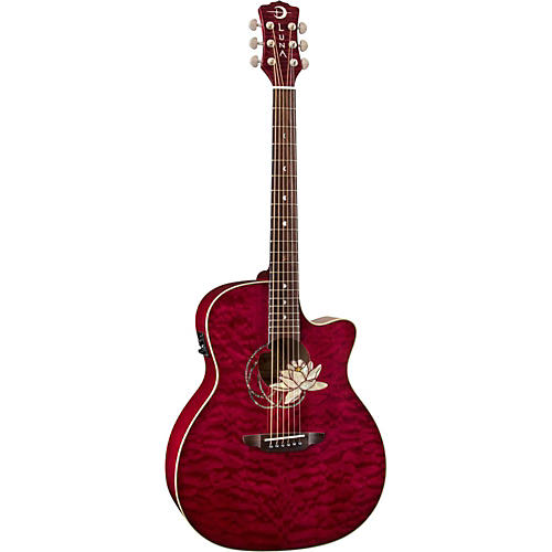 Luna Lotus Quilted Maple Acoustic-Electric Guitar Transparent Shiraz