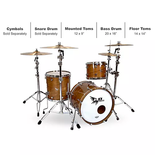 Hendrix Drums Perfect Ply Series Walnut 3-Piece Shell Pack, Fusion Sizes Gloss