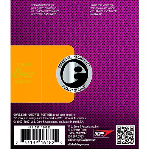 Elixir Phosphor Bronze Acoustic Guitar Strings with NANOWEB Coating, HD Light (.013-.053) 2-Pack