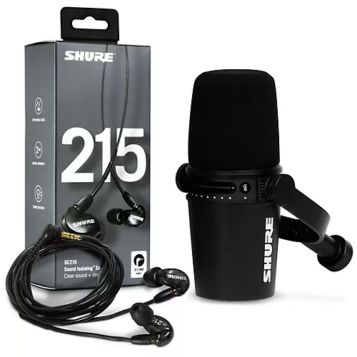 Shure MV7-K USB Microphone and SE215 Earphones Content Creator Bundle Clear