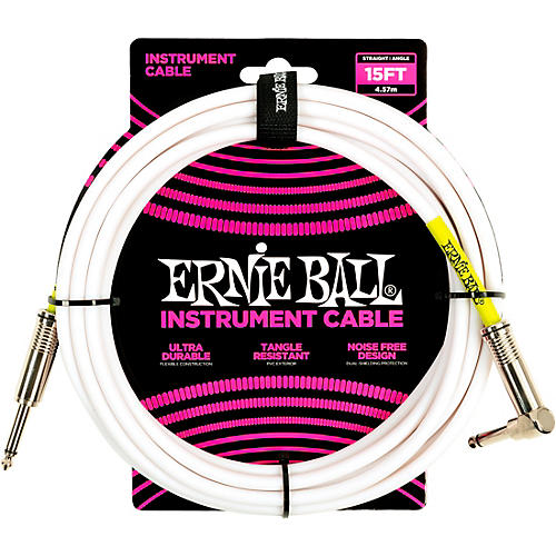Ernie Ball Straight-Angle Instrument Cable, White 2-Pack 15 ft.