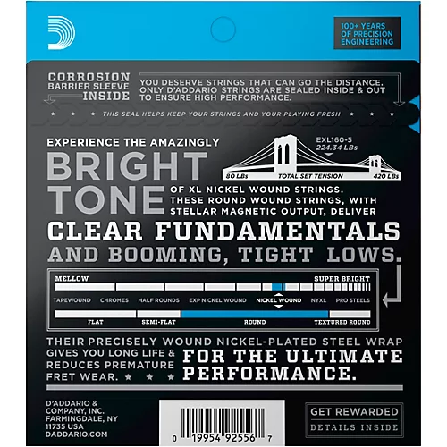 D'Addario EXL160-5 XL 5-String Bass Regular/Long String Set