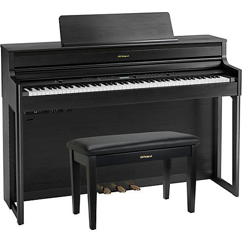 Roland HP704 Digital Upright Piano With Bench Polished Ebony