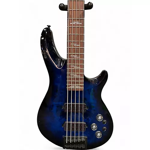 Used 2020s Schecter Guitar Research Omen Elite 5 blue burl Electric Bass Guitar blue burl
