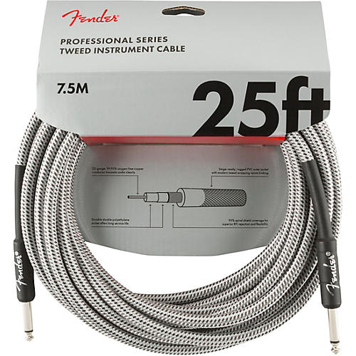 Fender Professional Series Straight to Straight Instrument Cable 15 ft. White Tweed