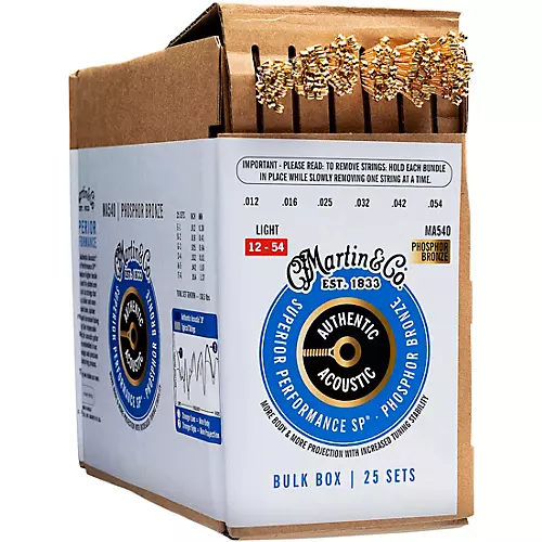 Martin Authentic Phosphor Bronze Acoustic Guitar Strings 25-Pack Medium (13-56)