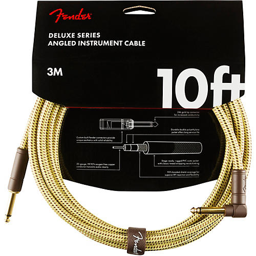 Fender Deluxe Series Straight to Angle Instrument Cable 18.6 ft. Yellow Tweed