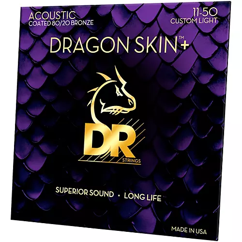 DR Strings Dragon Skin+ Coated Accurate Core Technology 6-String 80/20 Acoustic Guitar Strings 10 - 48