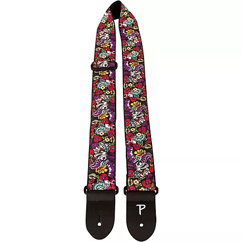 Perri's Premium Jaquard Weaved on Webbing Backing Guitar Strap Red Metallic Rose 2 in.