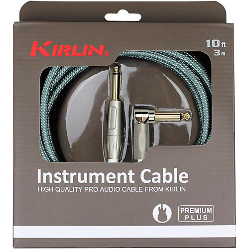 Kirlin Premium Plus Straight to Right Angle Instrument Cable, Olive Green Woven Jacket 10 ft.
