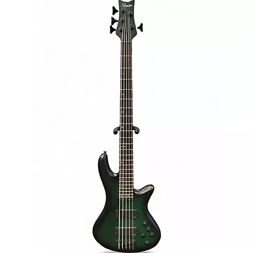 Used Schecter Guitar Research Stiletto Studio 5 String Green Electric Bass Guitar Green