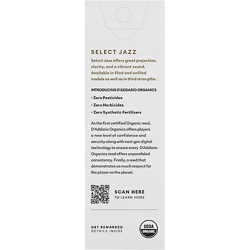 D'Addario Woodwinds Select Jazz, Tenor Saxophone Reeds - Filed,Box of 5 4H
