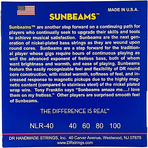 DR Strings Sunbeams NLR-40 Light 4-String Bass Strings